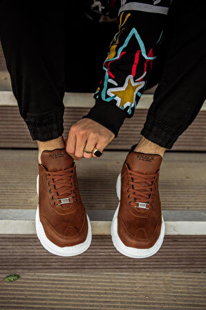 J-N75 Bağcıklı Ortopedik Taban Erkek Günlük Sneaker Spor Ayakkabı BT Taba