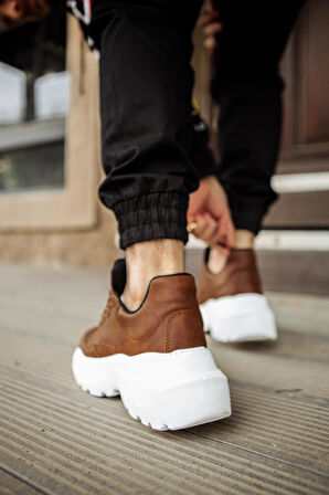 J-N75 Bağcıklı Ortopedik Taban Erkek Günlük Sneaker Spor Ayakkabı BT Taba