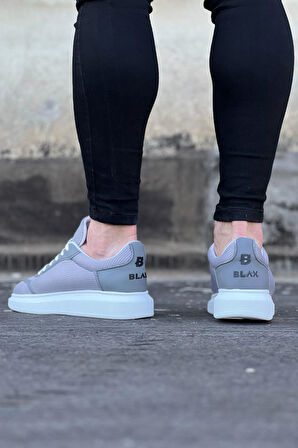 J019 Bağcıklı Ortopedik Taban Triko Erkek Sneaker Günlük Ayakkabı BT Gri