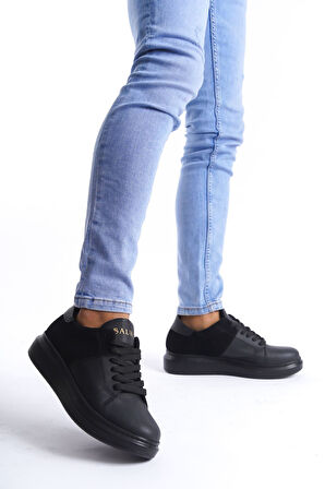 J151 Boost Bağcıklı Cilt Süet Erkek Günlük Sneaker Ayakkabı ST Siyah