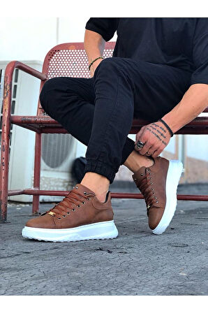 J501 Bağcıklı Ortopedik Taban Erkek Sneaker Günlük Ayakkabı BT Taba