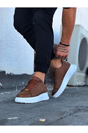 J501 Bağcıklı Ortopedik Taban Erkek Sneaker Günlük Ayakkabı BT Taba