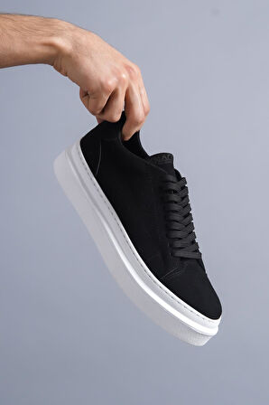 J421 Bağcıklı Ortopedik Taban Erkek Günlük Süet Sneaker Spor Ayakkabı BT Siyah