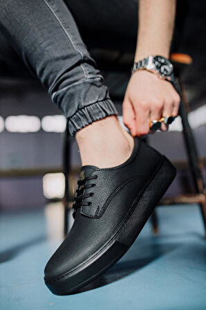 J077 Bağcıklı Ortopedik Taban Erkek Günlük Sneaker Spor Ayakkabı ST Siyah