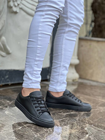 J122 Bağcıklı Ortopedik Taban Günlük Erkek Spor Sneaker Ayakkabı ST Siyah