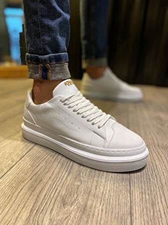 J421 Bağcıklı Ortopedik Taban Erkek Günlük Sneaker Spor Ayakkabı BT Beyaz