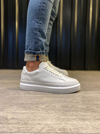 J421 Bağcıklı Ortopedik Taban Erkek Günlük Sneaker Spor Ayakkabı BT Beyaz