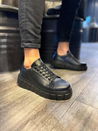 J144 Bağcıklı Ortopedik Taban Erkek Günlük Sneaker Spor Ayakkabı ST Siyah