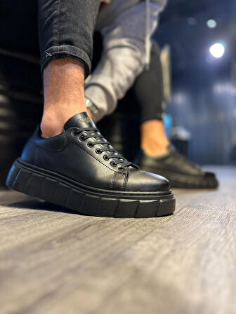J144 Bağcıklı Ortopedik Taban Erkek Günlük Sneaker Spor Ayakkabı ST Siyah