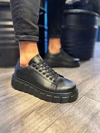J144 Bağcıklı Ortopedik Taban Erkek Günlük Sneaker Spor Ayakkabı ST Siyah