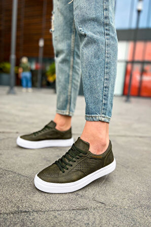 J015 First Edition Ortopedik Taban Günlük Cilt Erkek Sneaker Spor Ayakkabı CBT Haki