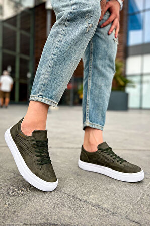 J015 First Edition Ortopedik Taban Günlük Cilt Erkek Sneaker Spor Ayakkabı CBT Haki