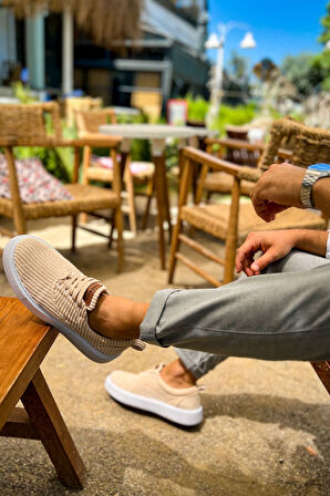 J173 Velluto Ortopedik Taban Günlük Kadife Erkek Klasik Ayakkabı KBT Krem