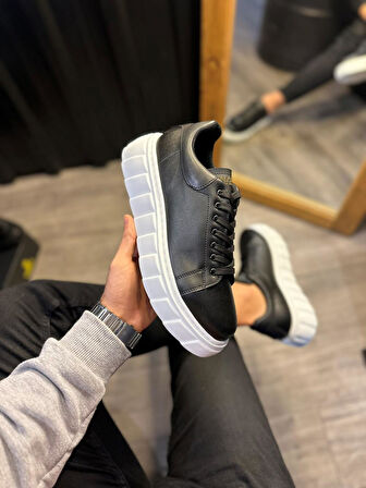 J144 Bağcıklı Ortopedik Taban Erkek Günlük Sneaker Spor Ayakkabı BT Siyah