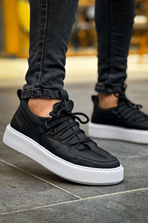 J159 Saturn Ortopedik Taban Günlük Cilt Erkek Sneaker Spor Ayakkabı CBT Siyah
