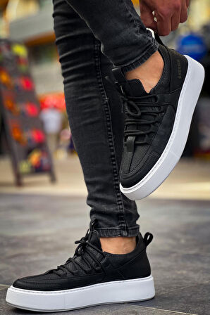 J159 Saturn Ortopedik Taban Günlük Cilt Erkek Sneaker Spor Ayakkabı CBT Siyah