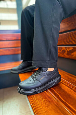 J075 Signature Ortopedik Taban Günlük Cilt Erkek Sneaker Spor Ayakkabı CST Siyah