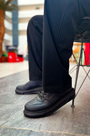 J075 Signature Ortopedik Taban Günlük Cilt Erkek Sneaker Spor Ayakkabı CST Siyah