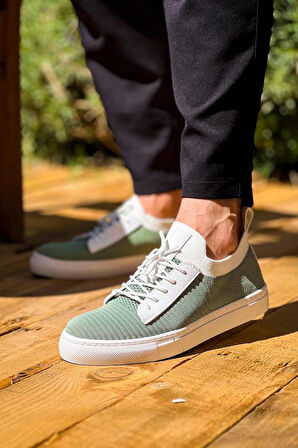 J110 Bağcıklı Ortopedik Taban Triko Erkek Spor Sneaker Ayakkabı BT Yeşil