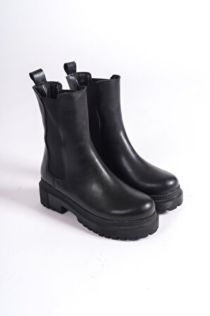 NORA Lastikli Ortopedik Taban Suya ve Soğuğa Dayanıklı Günlük Kışlık Kadın Bot ST Siyah