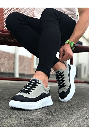 J507 Bağcıklı Ortopedik Taban Erkek Sneaker Günlük Ayakkabı BT Gri/Siyah
