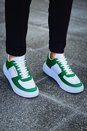 J087 Kenton Ortopedik Taban Günlük Cilt Erkek Sneaker Spor Ayakkabı CBT Beyaz/Yeşil