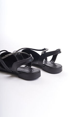 AUBREY Lastikli Ortopedik Rahat Taban Taş Detaylı Kadın Babet Ayakkabı ST Siyah