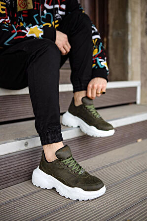 J-N75 Bağcıklı Ortopedik Taban Erkek Günlük Sneaker Spor Ayakkabı BT Haki