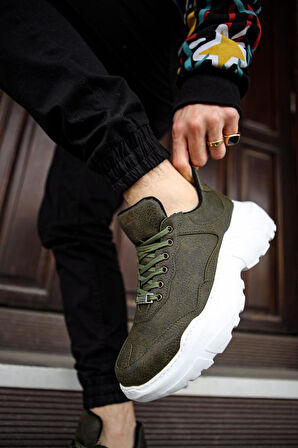 J-N75 Bağcıklı Ortopedik Taban Erkek Günlük Sneaker Spor Ayakkabı BT Haki