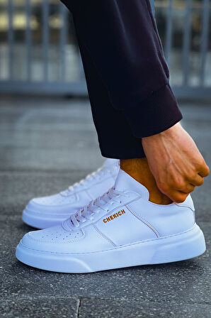 J087 Kenton Ortopedik Taban Günlük Cilt Erkek Sneaker Spor Ayakkabı CBT Beyaz