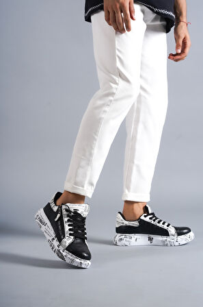 J02 Bağcıklı Timsah Desenli Gazete Baskılı Ortopedik Taban Erkek Spor Sneaker Ayakkabı BT Siyah