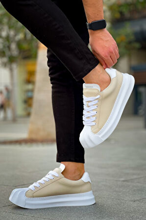 J2411 Artenay Ortopedik Taban Günlük Cilt Erkek Sneaker Spor Ayakkabı CBT Bej