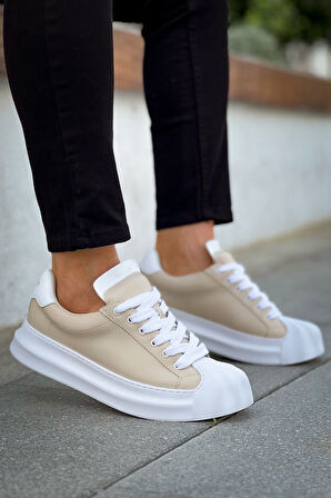 J2411 Artenay Ortopedik Taban Günlük Cilt Erkek Sneaker Spor Ayakkabı CBT Bej