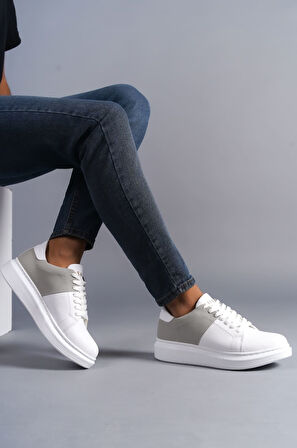 J151 Boost Bağcıklı Cilt Süet Erkek Günlük Sneaker Ayakkabı BT Beyaz/Gri