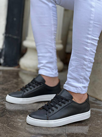 J122 Bağcıklı Ortopedik Taban Günlük Erkek Spor Sneaker Ayakkabı BT Siyah