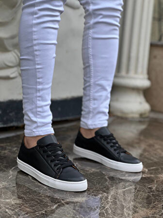 J122 Bağcıklı Ortopedik Taban Günlük Erkek Spor Sneaker Ayakkabı BT Siyah