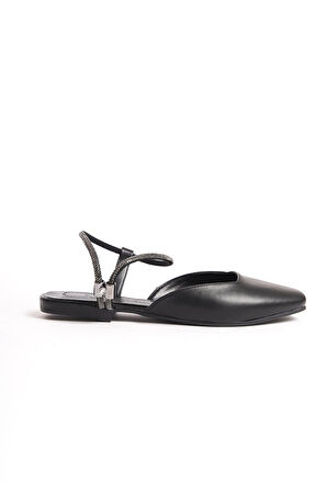 AMARA Lastikli Ortopedik Rahat Taban Bilekten Taş Detaylı Kadın Babet Ayakkabı ST Siyah