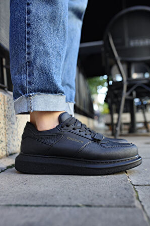 J073 Flatline Ortopedik Taban Günlük Cilt Erkek Sneaker Spor Ayakkabı CST Siyah