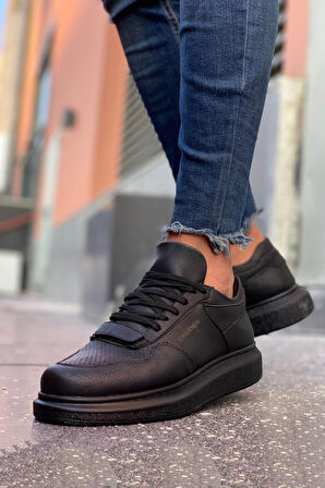 J073 Flatline Ortopedik Taban Günlük Cilt Erkek Sneaker Spor Ayakkabı CST Siyah