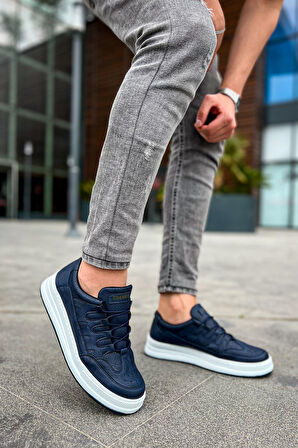 J040 C-Rey Ortopedik Taban Günlük Cilt Erkek Sneaker Spor Ayakkabı CBT Lacivert