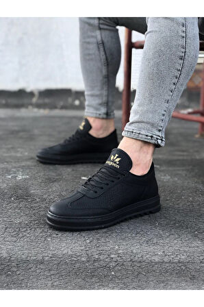 J022 Bağcıklı Ortopedik Taban Erkek Sneaker Günlük Ayakkabı ST Siyah