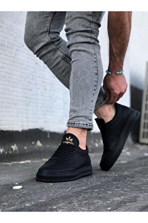 J022 Bağcıklı Ortopedik Taban Erkek Sneaker Günlük Ayakkabı ST Siyah