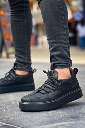 J159 Saturn Ortopedik Taban Günlük Cilt Erkek Sneaker Spor Ayakkabı CST Siyah