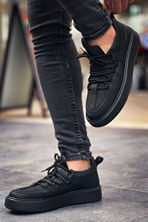 J159 Saturn Ortopedik Taban Günlük Cilt Erkek Sneaker Spor Ayakkabı CST Siyah
