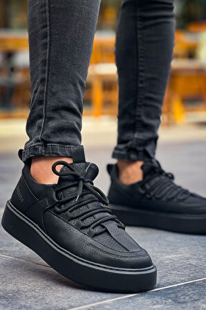 J159 Saturn Ortopedik Taban Günlük Cilt Erkek Sneaker Spor Ayakkabı CST Siyah