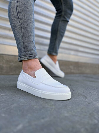 JY180 Estilo X Bağcıksız Cilt Erkek Günlük Spor Klasik Ayakkabı CBT - Beyaz