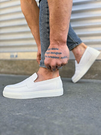 JY180 Estilo X Bağcıksız Cilt Erkek Günlük Spor Klasik Ayakkabı CBT - Beyaz