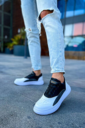 J115 Literide Ortopedik Taban Günlük Cilt Erkek Sneaker Spor Ayakkabı CBT Beyaz/Antrasit/Siyah