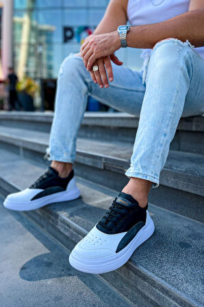 J115 Literide Ortopedik Taban Günlük Cilt Erkek Sneaker Spor Ayakkabı CBT Beyaz/Antrasit/Siyah