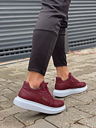 J040 Bağcıklı Ortopedik Taban Erkek Günlük Sneaker Spor Ayakkabı BT Bordo